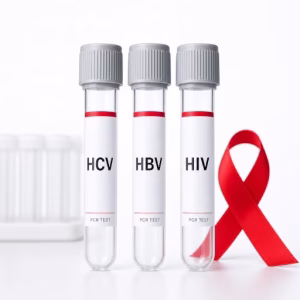 فحص HCV HBV VIH بالـ PCR STD. كشف مباشر للمادة الوراثية للفيروسات الثلاثة. نتائج سريعة ودقيقة. أعلى حساسية في الكشف المبكر.